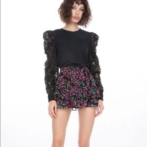 GENERATION LOVE Audrina Porcelain‎ Floral Tiered Ruffle Mini Skirt Black Small